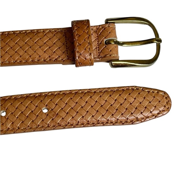 Vintage Medici Tan Woven Basketweave Pattern Unisex Leather Belt main image 4